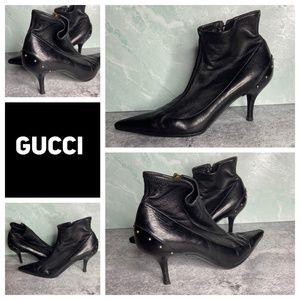 Authentic Gucci Black Lamb Leather Studded Heel Booties